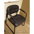 Black Leather Sleigh Guest Side Chair with Padded Arms